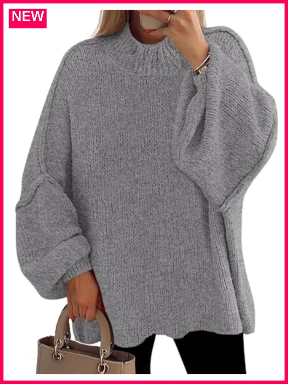 Women's Oversized Chunky Knit Mock Neck Pullover Sweater Long Sleeve Tunic